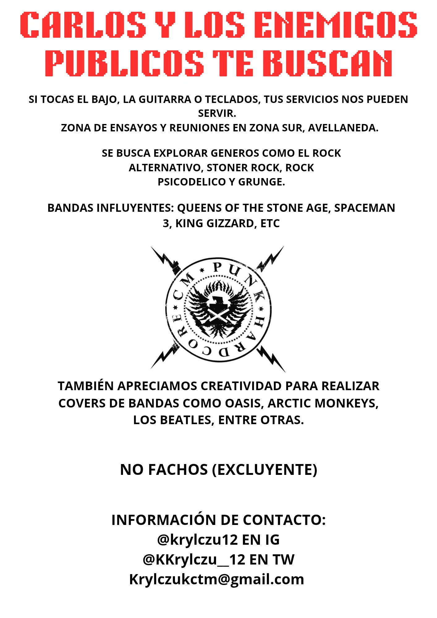 flyer de la banda 'Carlos y los enemigos públicos '
